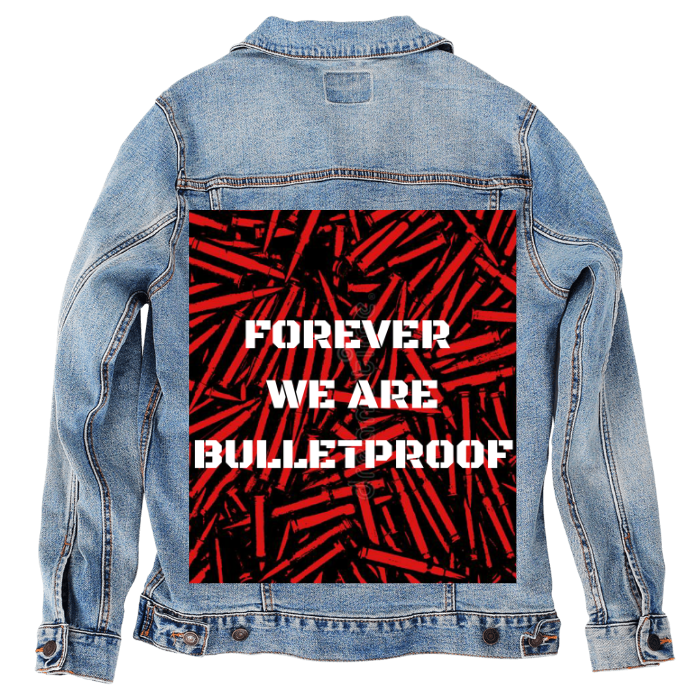 Customer Designed Custom Denim Jacket (hand-crafted) with 3 color choices of jacket: Stonewash, White, or Black. Unisex XS S M L XL 2X 3X. USA hand-crafted and USA digitally printed. Ships free within the USA & also ships Internationally.