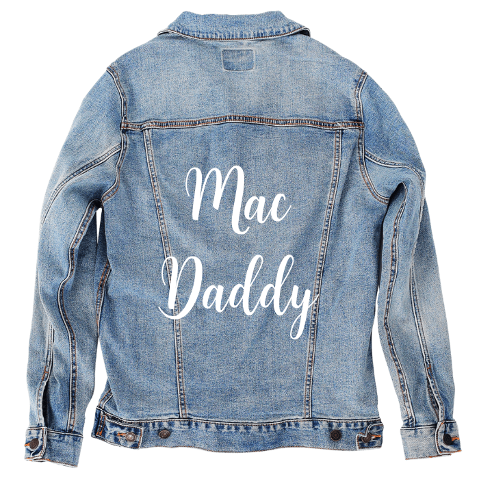 Customer Designed Custom Denim Jacket (hand-crafted) with 3 color choices of jacket: Stonewash, White, or Black. Unisex XS S M L XL 2X 3X. USA hand-crafted and USA digitally printed. Ships free within the USA & also ships Internationally.