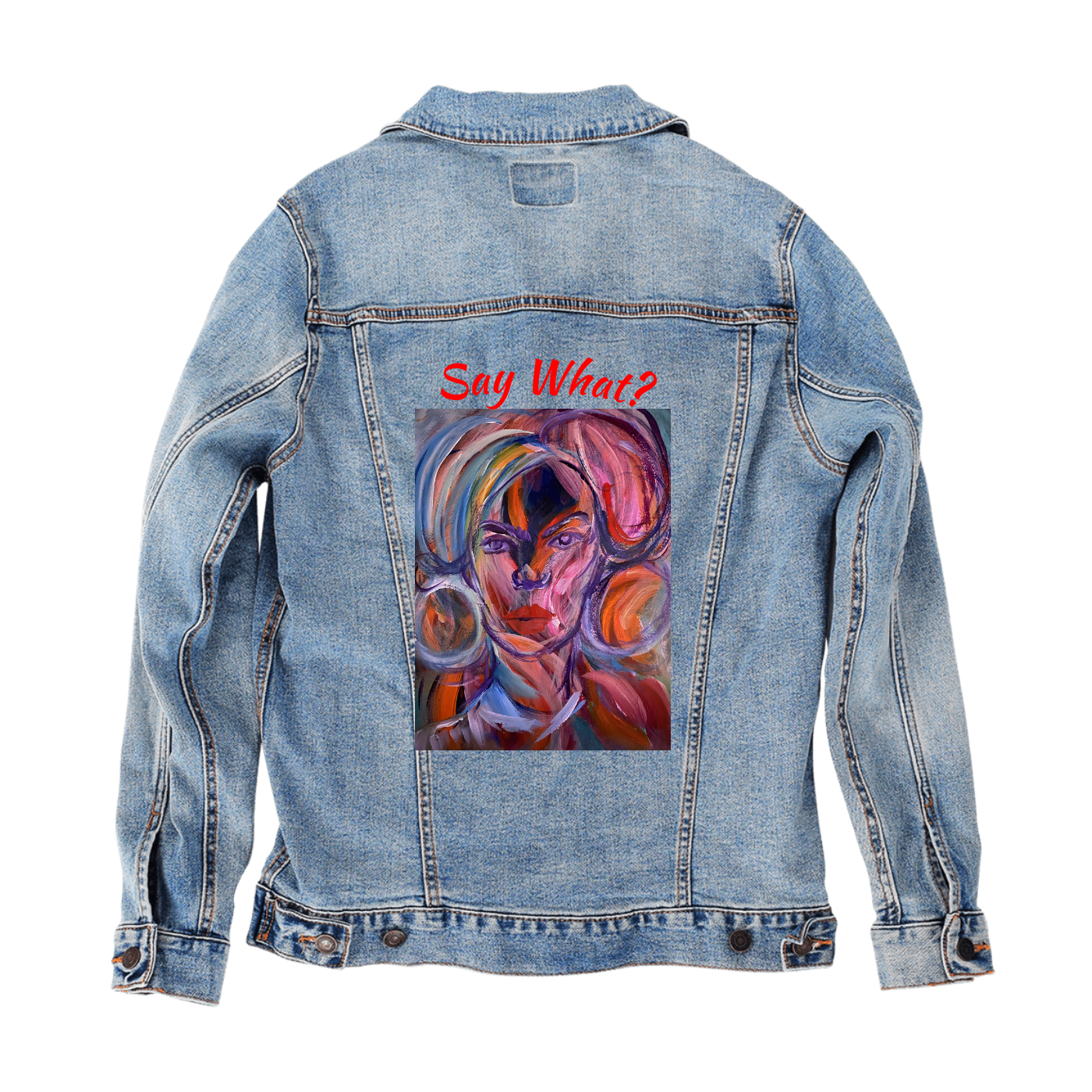 Customer Designed Custom Denim Jacket (hand-crafted) with 3 color choices of jacket: Stonewash, White, or Black. Unisex XS S M L XL 2X 3X. USA hand-crafted and USA digitally printed. Ships free within the USA & also ships Internationally.