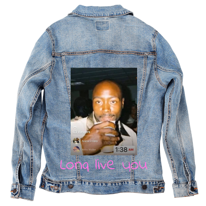 Customer Designed Custom Denim Jacket (hand-crafted) with 3 color choices of jacket: Stonewash, White, or Black. Unisex XS S M L XL 2X 3X. USA hand-crafted and USA digitally printed. Ships free within the USA & also ships Internationally.