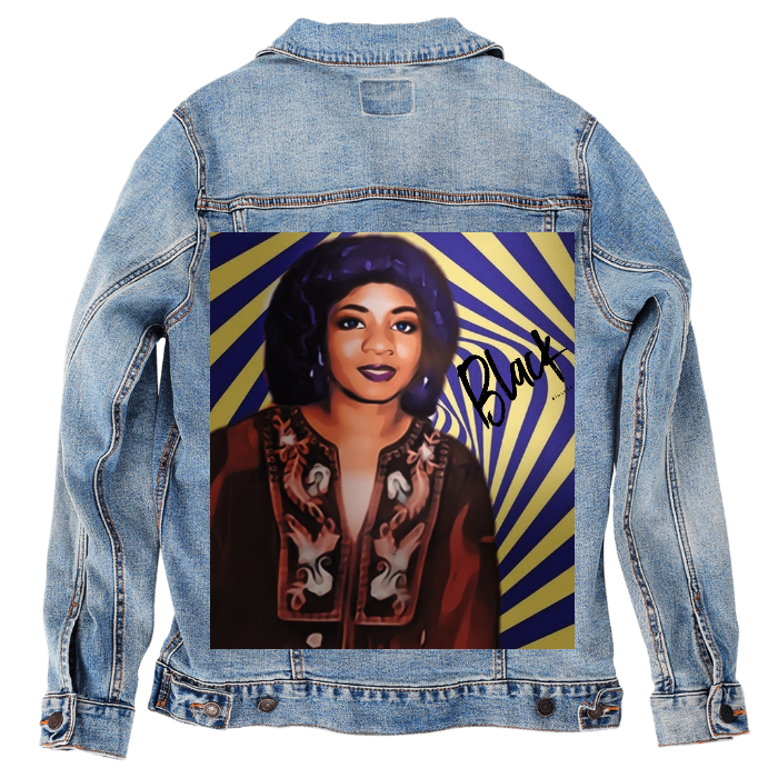 Customer Designed Custom Denim Jacket (hand-crafted) with 3 color choices of jacket: Stonewash, White, or Black. Unisex XS S M L XL 2X 3X. USA hand-crafted and USA digitally printed. Ships free within the USA & also ships Internationally.