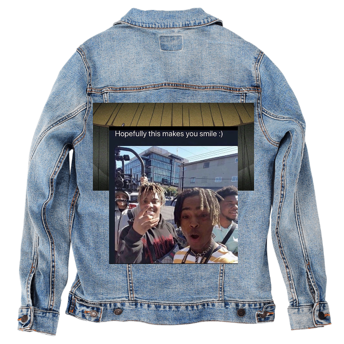 Customer Designed Custom Denim Jacket (hand-crafted) with 3 color choices of jacket: Stonewash, White, or Black. Unisex XS S M L XL 2X 3X. USA hand-crafted and USA digitally printed. Ships free within the USA & also ships Internationally.