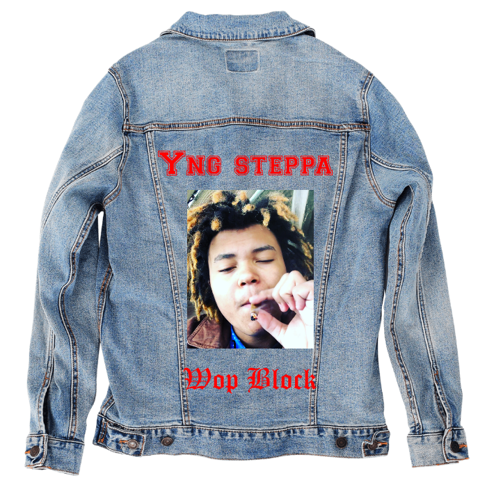 Customer Designed Custom Denim Jacket (hand-crafted) with 3 color choices of jacket: Stonewash, White, or Black. Unisex XS S M L XL 2X 3X. USA hand-crafted and USA digitally printed. Ships free within the USA & also ships Internationally.