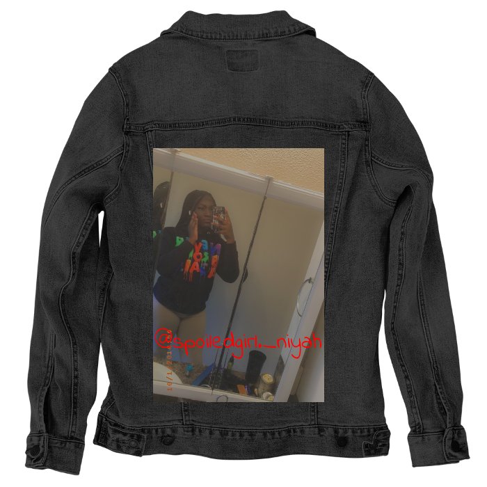 Customer Designed Custom Denim Jacket (hand-crafted) with 3 color choices of jacket: Stonewash, White, or Black. Unisex XS S M L XL 2X 3X. USA hand-crafted and USA digitally printed. Ships free within the USA & also ships Internationally.