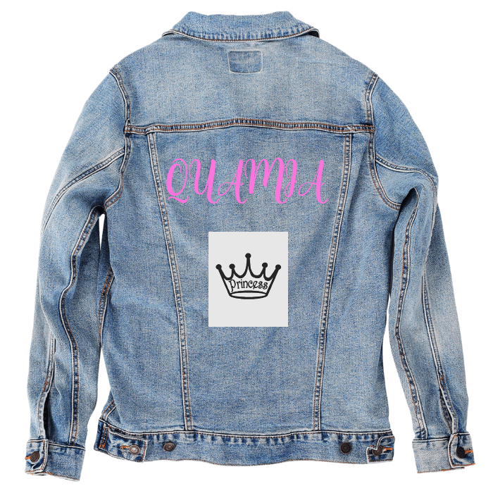 Customer Designed Custom Denim Jacket (hand-crafted) with 3 color choices of jacket: Stonewash, White, or Black. Unisex XS S M L XL 2X 3X. USA hand-crafted and USA digitally printed. Ships free within the USA & also ships Internationally.