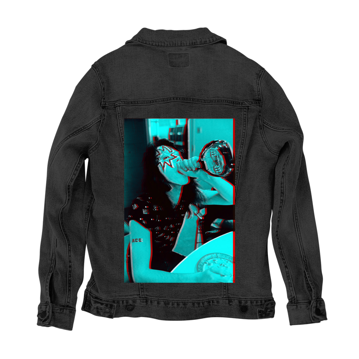 Customer Designed Custom Denim Jacket (hand-crafted) with 3 color choices of jacket: Stonewash, White, or Black. Unisex XS S M L XL 2X 3X. USA hand-crafted and USA digitally printed. Ships free within the USA & also ships Internationally.