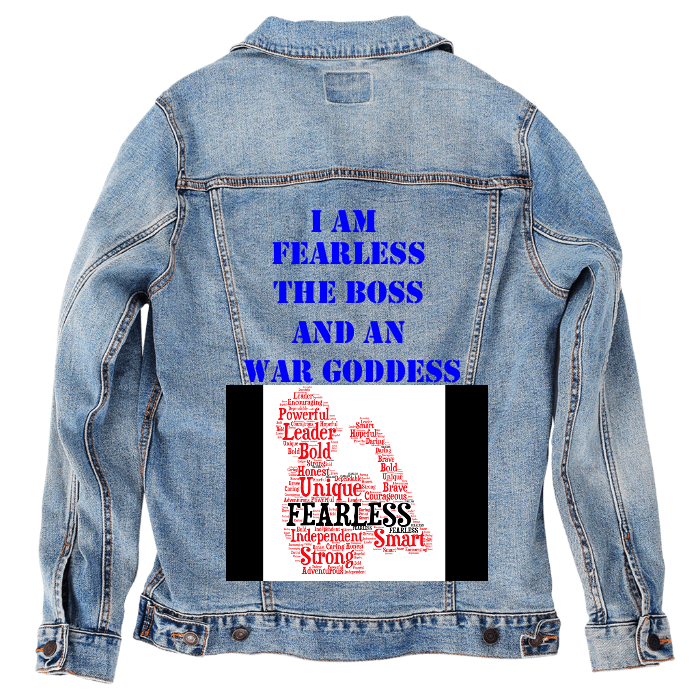 Customer Designed Custom Denim Jacket (hand-crafted) with 3 color choices of jacket: Stonewash, White, or Black. Unisex XS S M L XL 2X 3X. USA hand-crafted and USA digitally printed. Ships free within the USA & also ships Internationally.