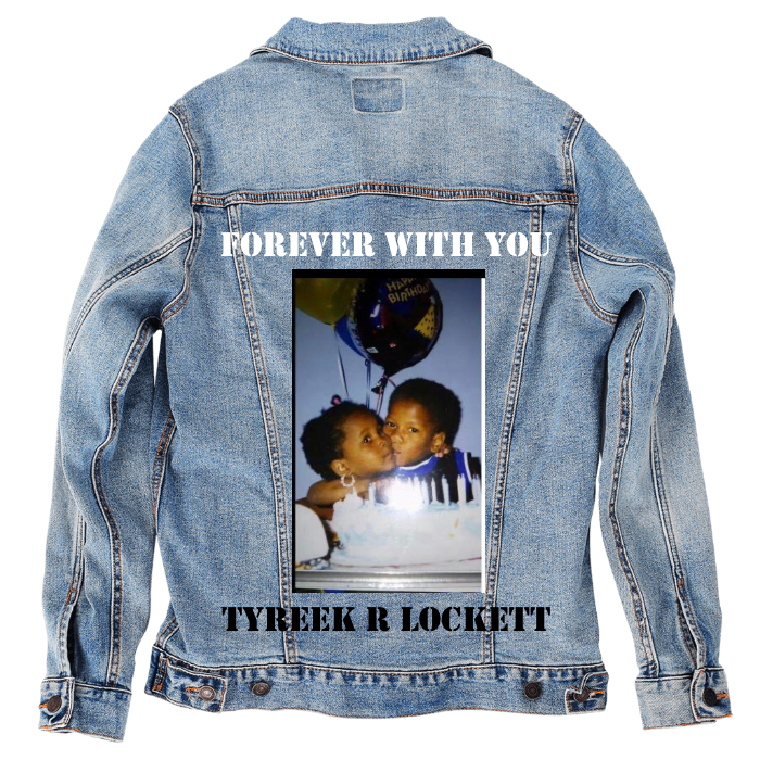 Customer Designed Custom Denim Jacket (hand-crafted) with 3 color choices of jacket: Stonewash, White, or Black. Unisex XS S M L XL 2X 3X. USA hand-crafted and USA digitally printed. Ships free within the USA & also ships Internationally.
