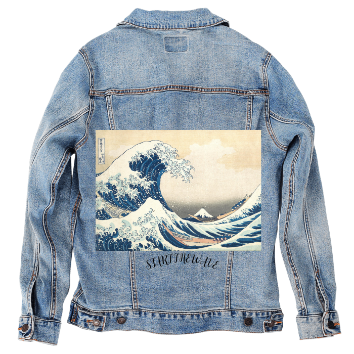 Customer Designed Custom Denim Jacket (hand-crafted) with 3 color choices of jacket: Stonewash, White, or Black. Unisex XS S M L XL 2X 3X. USA hand-crafted and USA digitally printed. Ships free within the USA & also ships Internationally.