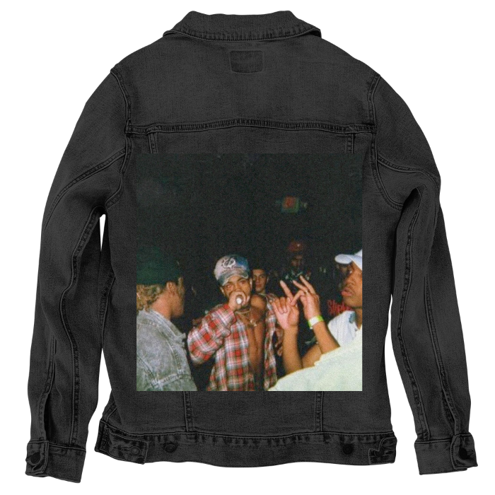 Customer Designed Custom Denim Jacket (hand-crafted) with 3 color choices of jacket: Stonewash, White, or Black. Unisex XS S M L XL 2X 3X. USA hand-crafted and USA digitally printed. Ships free within the USA & also ships Internationally.