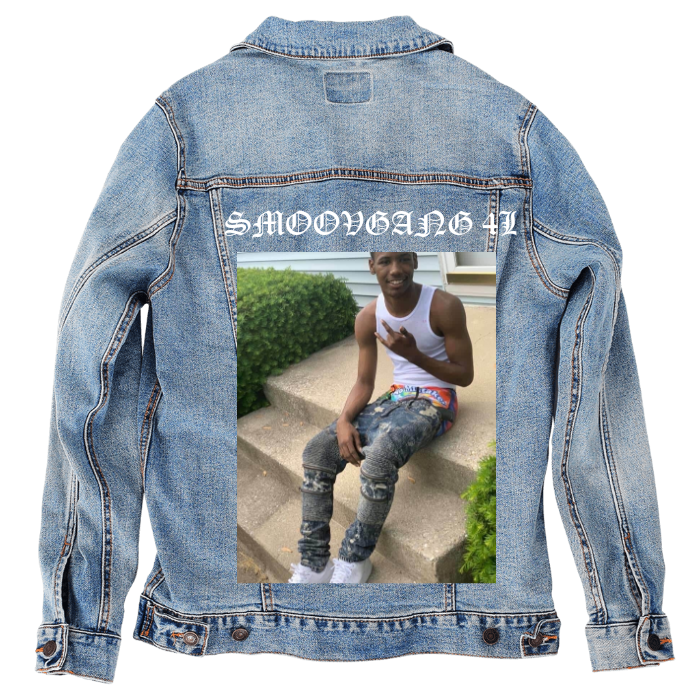 Customer Designed Custom Denim Jacket (hand-crafted) with 3 color choices of jacket: Stonewash, White, or Black. Unisex XS S M L XL 2X 3X. USA hand-crafted and USA digitally printed. Ships free within the USA & also ships Internationally.