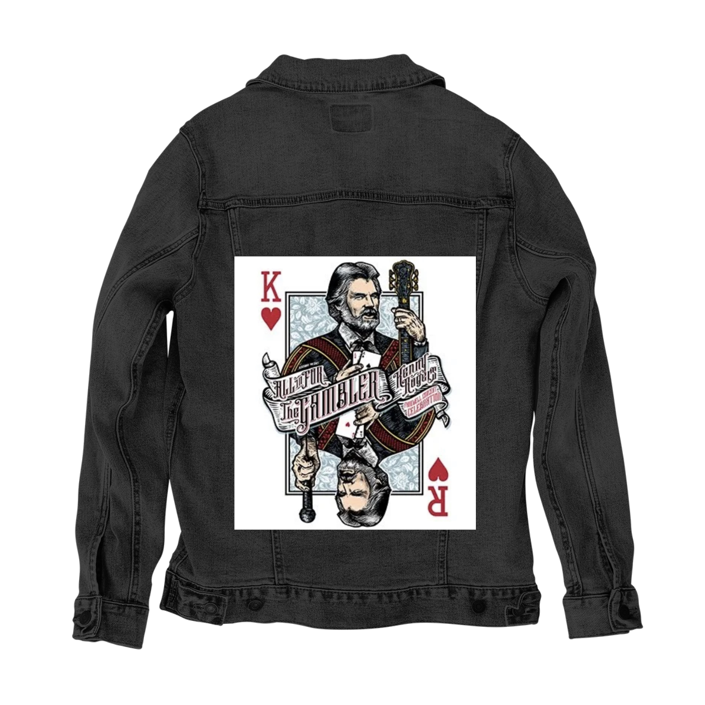 Customer Designed Custom Denim Jacket (hand-crafted) with 3 color choices of jacket: Stonewash, White, or Black. Unisex XS S M L XL 2X 3X. USA hand-crafted and USA digitally printed. Ships free within the USA & also ships Internationally.