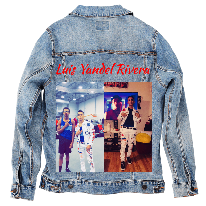 Customer Designed Custom Denim Jacket (hand-crafted) with 3 color choices of jacket: Stonewash, White, or Black. Unisex XS S M L XL 2X 3X. USA hand-crafted and USA digitally printed. Ships free within the USA & also ships Internationally.