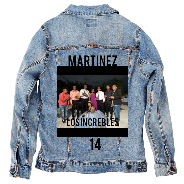 Customer Designed Custom Denim Jacket (hand-crafted) with 3 color choices of jacket: Stonewash, White, or Black. Unisex XS S M L XL 2X 3X. USA hand-crafted and USA digitally printed. Ships free within the USA & also ships Internationally.