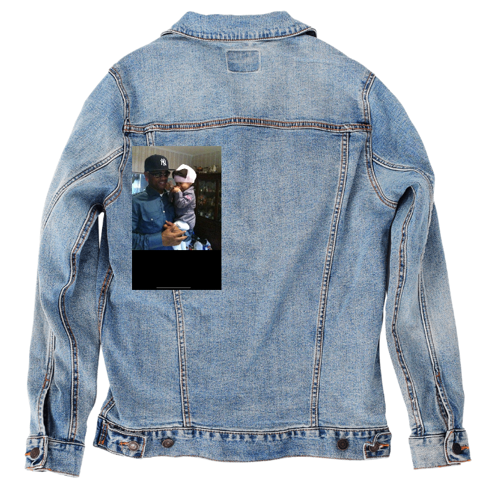 Customer Designed Custom Denim Jacket (hand-crafted) with 3 color choices of jacket: Stonewash, White, or Black. Unisex XS S M L XL 2X 3X. USA hand-crafted and USA digitally printed. Ships free within the USA & also ships Internationally.