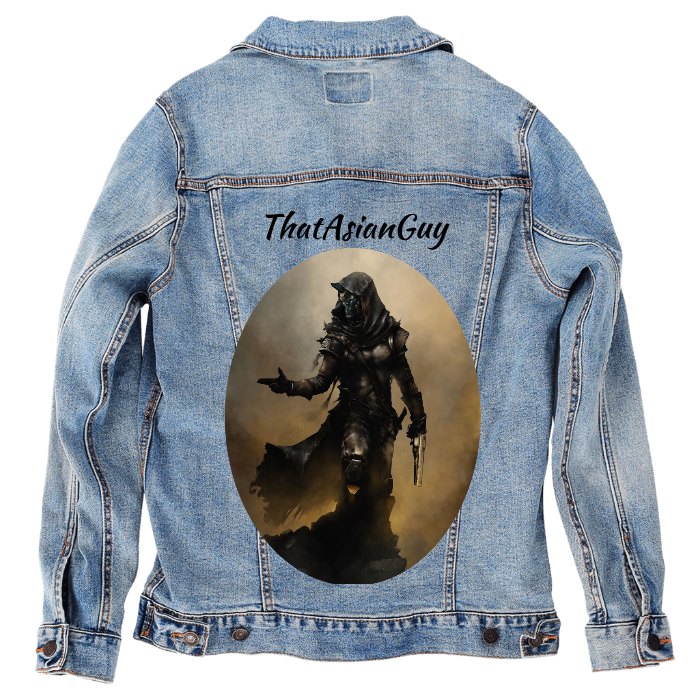 Customer Designed Custom Denim Jacket (hand-crafted) with 3 color choices of jacket: Stonewash, White, or Black. Unisex XS S M L XL 2X 3X. USA hand-crafted and USA digitally printed. Ships free within the USA & also ships Internationally.