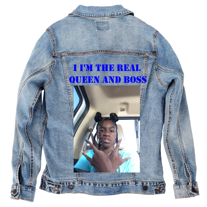 Customer Designed Custom Denim Jacket (hand-crafted) with 3 color choices of jacket: Stonewash, White, or Black. Unisex XS S M L XL 2X 3X. USA hand-crafted and USA digitally printed. Ships free within the USA & also ships Internationally.