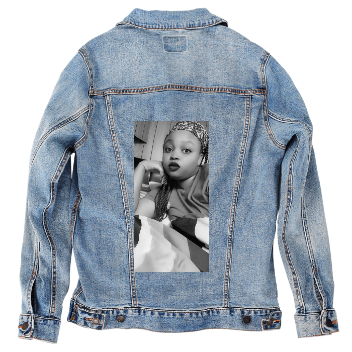Customer Designed Custom Denim Jacket (hand-crafted) with 3 color choices of jacket: Stonewash, White, or Black. Unisex XS S M L XL 2X 3X. USA hand-crafted and USA digitally printed. Ships free within the USA & also ships Internationally.