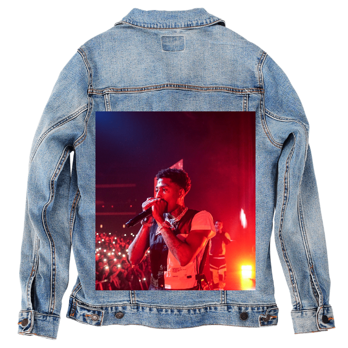 Customer Designed Custom Denim Jacket (hand-crafted) with 3 color choices of jacket: Stonewash, White, or Black. Unisex XS S M L XL 2X 3X. USA hand-crafted and USA digitally printed. Ships free within the USA & also ships Internationally.