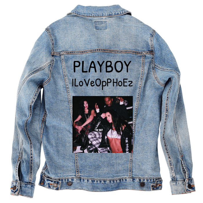 Customer Designed Custom Denim Jacket (hand-crafted) with 3 color choices of jacket: Stonewash, White, or Black. Unisex XS S M L XL 2X 3X. USA hand-crafted and USA digitally printed. Ships free within the USA & also ships Internationally.