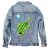 Turtle Riding a Bicycle by Amelie Legault Unisex Denim Jacket