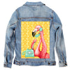 Pink Flamingo on the Phone 1 by Amelie Legault Unisex Denim Jacket