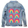 Denim INK CatCoq Artwork on Denim Jacket Rainbow Design