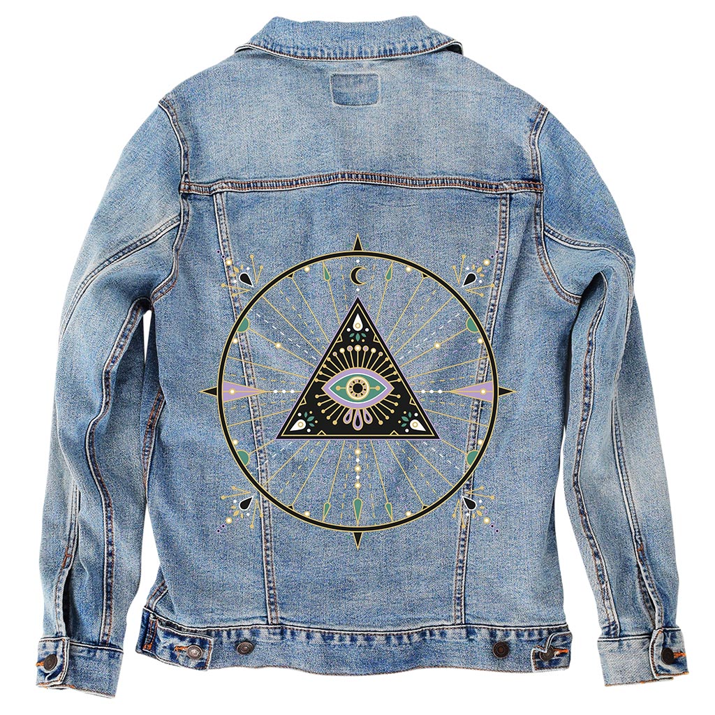 Evil Eye Mandala by CatCoq Unisex Denim Jacket