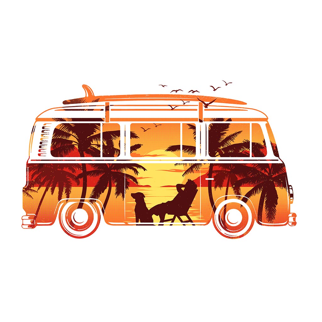 HIT THE ROAD by GRANT SHEPLEY, digitally printed on DENIM products: throw pillows, aprons, table place mats, and hand-made Unisex Denim Jackets in 3 color choices