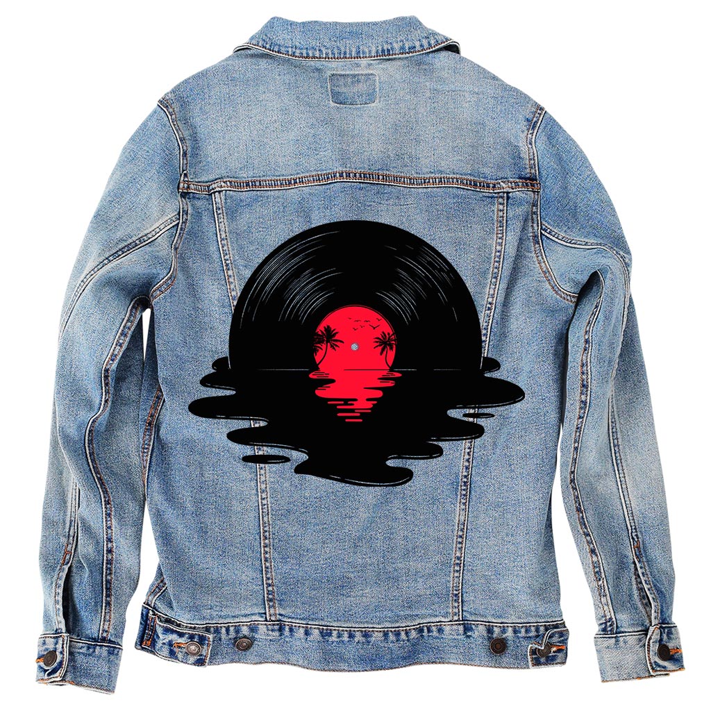 MELT AWAY by GRANT SHEPLEY, digitally printed on DENIM products: throw pillows, aprons, table place mats, and hand-made Unisex Denim Jackets in 3 color choices