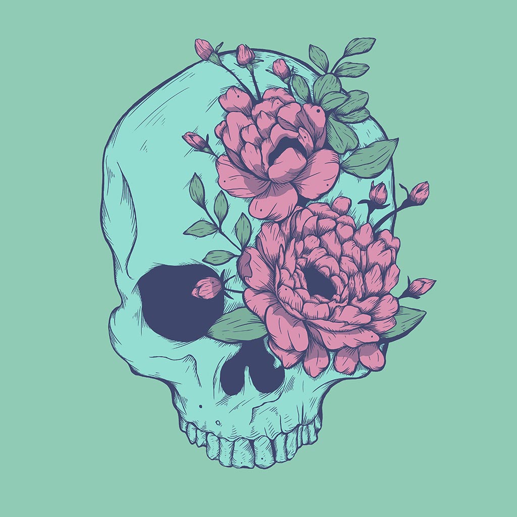 Blue Floral Skull by Jess Adams Unisex Denim Jacket - DenimINK Blue Floral Skull by Jess Adams Unisex Denim Jacket - DenimINK
