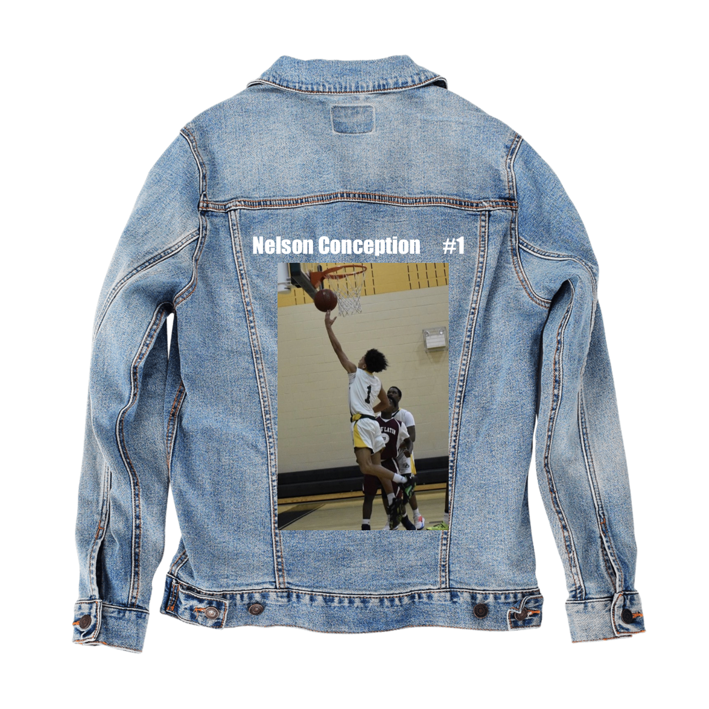 Customer Designed Custom Denim Jacket (hand-crafted) with 3 color choices of jacket: Stonewash, White, or Black. Unisex XS S M L XL 2X 3X. USA hand-crafted and USA digitally printed. Ships free within the USA & also ships Internationally.