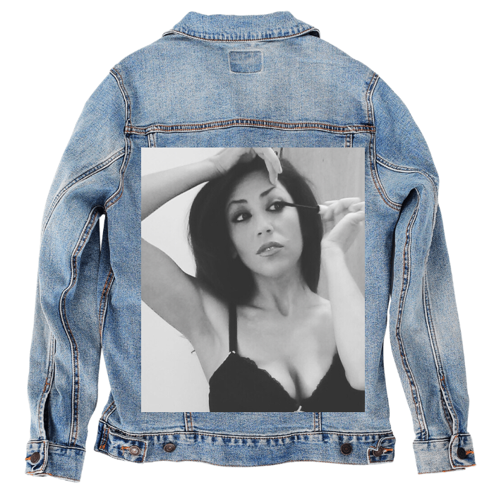 Customer Designed Custom Denim Jacket (hand-crafted) with 3 color choices of jacket: Stonewash, White, or Black. Unisex XS S M L XL 2X 3X. USA hand-crafted and USA digitally printed. Ships free within the USA & also ships Internationally.