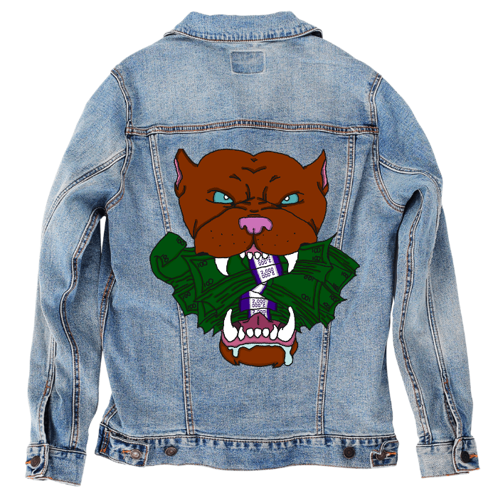 Customer Designed Custom Denim Jacket (hand-crafted) with 3 color choices of jacket: Stonewash, White, or Black. Unisex XS S M L XL 2X 3X. USA hand-crafted and USA digitally printed. Ships free within the USA & also ships Internationally.