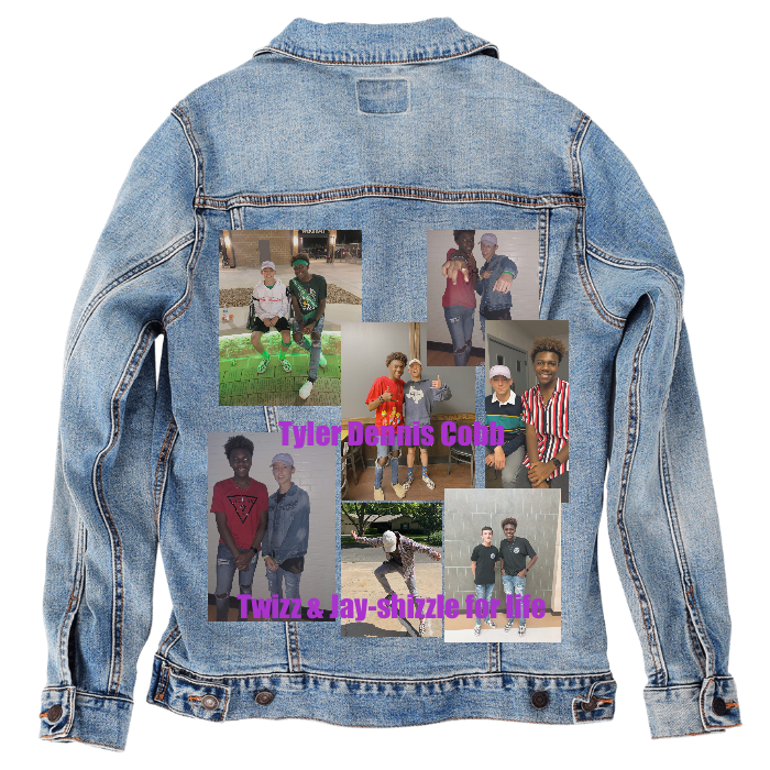 Customer Designed Custom Denim Jacket (hand-crafted) with 3 color choices of jacket: Stonewash, White, or Black. Unisex XS S M L XL 2X 3X. USA hand-crafted and USA digitally printed. Ships free within the USA & also ships Internationally.