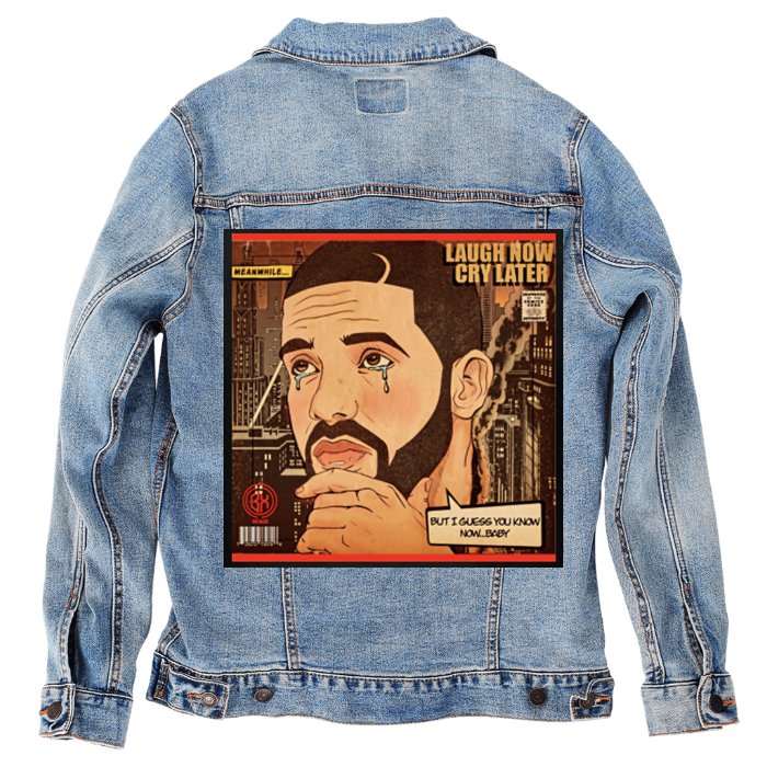 Customer Designed Custom Denim Jacket (hand-crafted) with 3 color choices of jacket: Stonewash, White, or Black. Unisex XS S M L XL 2X 3X. USA hand-crafted and USA digitally printed. Ships free within the USA & also ships Internationally.