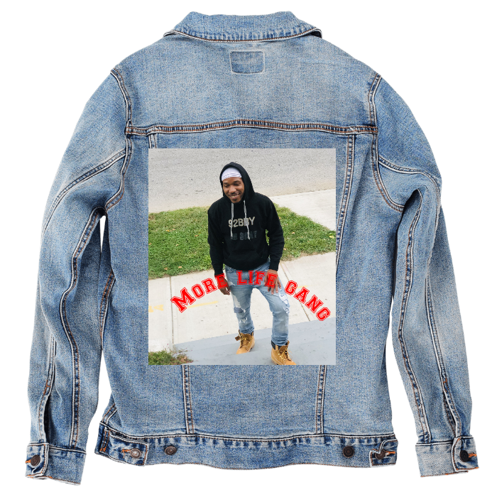 Customer Designed Custom Denim Jacket (hand-crafted) with 3 color choices of jacket: Stonewash, White, or Black. Unisex XS S M L XL 2X 3X. USA hand-crafted and USA digitally printed. Ships free within the USA & also ships Internationally.