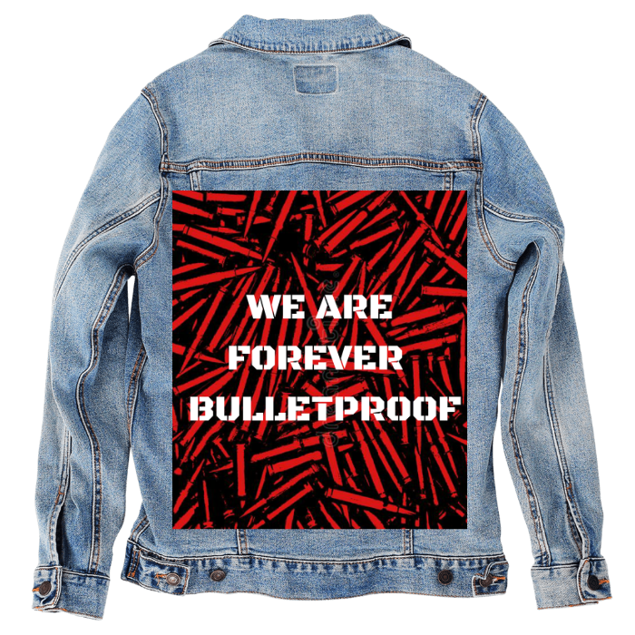 Customer Designed Custom Denim Jacket (hand-crafted) with 3 color choices of jacket: Stonewash, White, or Black. Unisex XS S M L XL 2X 3X. USA hand-crafted and USA digitally printed. Ships free within the USA & also ships Internationally.