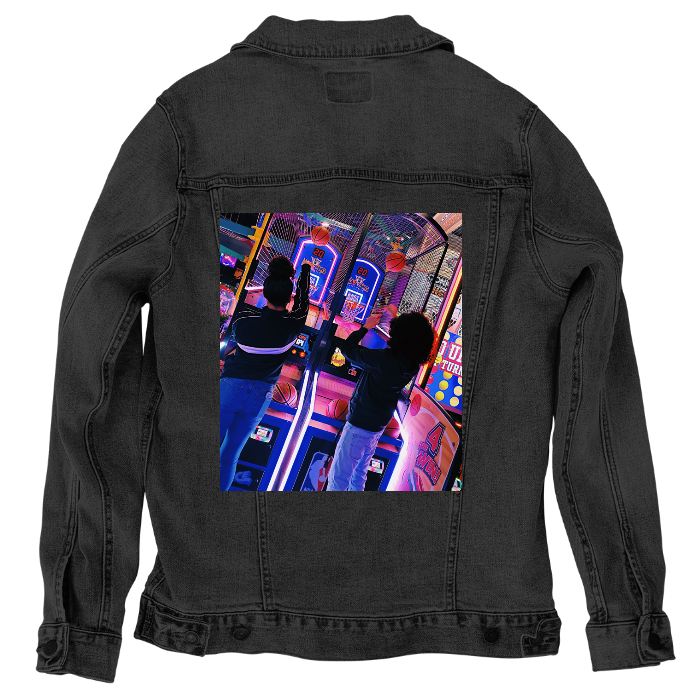 Customer Designed Custom Denim Jacket (hand-crafted) with 3 color choices of jacket: Stonewash, White, or Black. Unisex XS S M L XL 2X 3X. USA hand-crafted and USA digitally printed. Ships free within the USA & also ships Internationally.