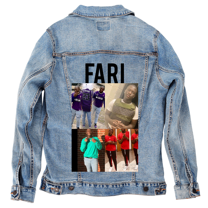 Customer Designed Custom Denim Jacket (hand-crafted) with 3 color choices of jacket: Stonewash, White, or Black. Unisex XS S M L XL 2X 3X. USA hand-crafted and USA digitally printed. Ships free within the USA & also ships Internationally.