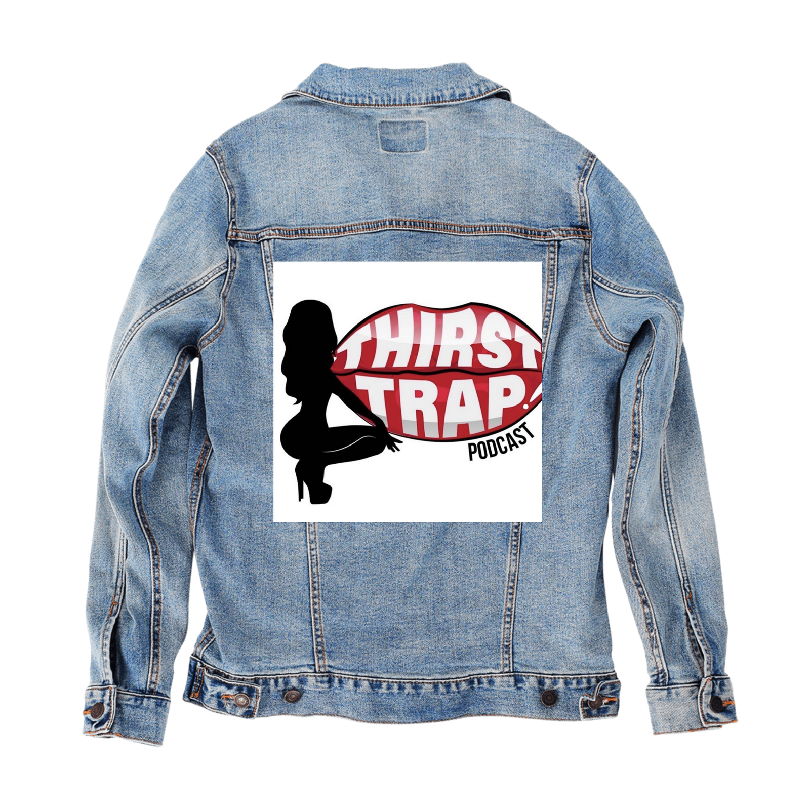 Customer Designed Custom Denim Jacket (hand-crafted) with 3 color choices of jacket: Stonewash, White, or Black. Unisex XS S M L XL 2X 3X. USA hand-crafted and USA digitally printed. Ships free within the USA & also ships Internationally.