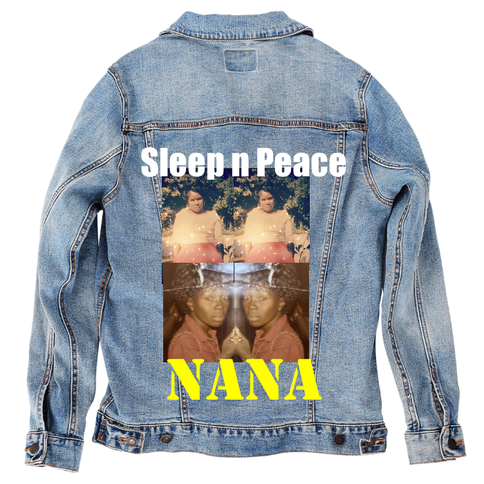 Customer Designed Custom Denim Jacket (hand-crafted) with 3 color choices of jacket: Stonewash, White, or Black. Unisex XS S M L XL 2X 3X. USA hand-crafted and USA digitally printed. Ships free within the USA & also ships Internationally.