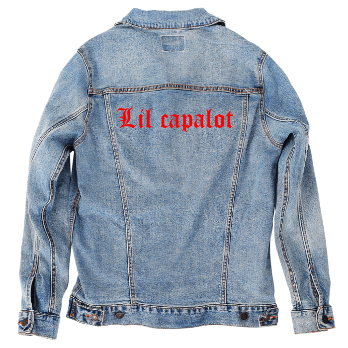 Customer Designed Custom Denim Jacket (hand-crafted) with 3 color choices of jacket: Stonewash, White, or Black. Unisex XS S M L XL 2X 3X. USA hand-crafted and USA digitally printed. Ships free within the USA & also ships Internationally.