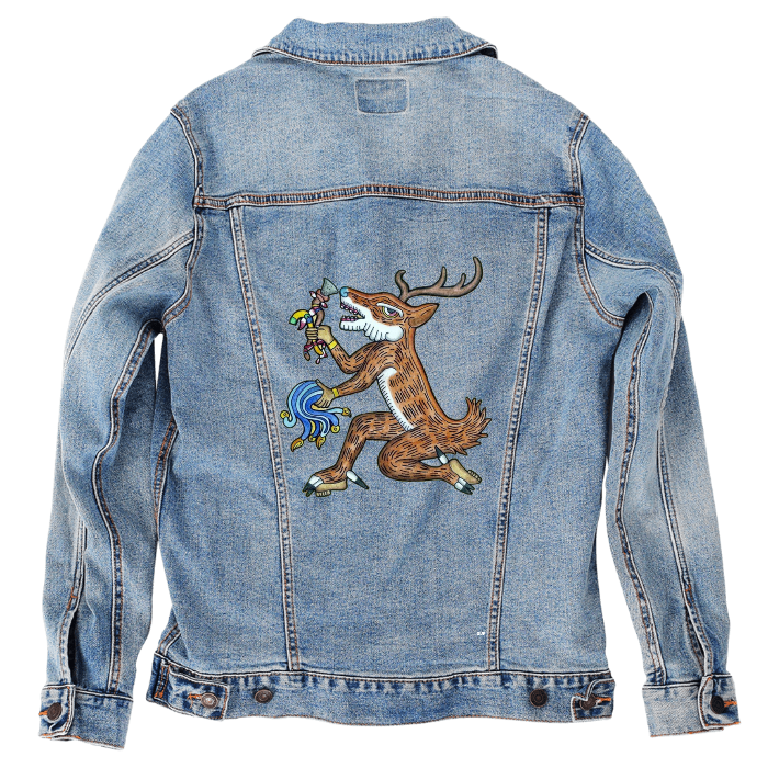 Customer Designed Custom Denim Jacket (hand-crafted) with 3 color choices of jacket: Stonewash, White, or Black. Unisex XS S M L XL 2X 3X. USA hand-crafted and USA digitally printed. Ships free within the USA & also ships Internationally.