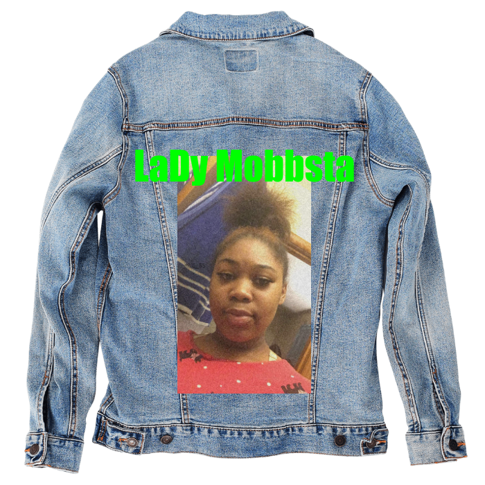 Customer Designed Custom Denim Jacket (hand-crafted) with 3 color choices of jacket: Stonewash, White, or Black. Unisex XS S M L XL 2X 3X. USA hand-crafted and USA digitally printed. Ships free within the USA & also ships Internationally.
