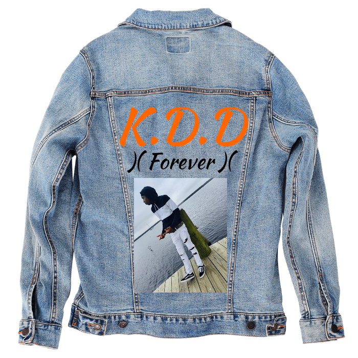 Customer Designed Custom Denim Jacket (hand-crafted) with 3 color choices of jacket: Stonewash, White, or Black. Unisex XS S M L XL 2X 3X. USA hand-crafted and USA digitally printed. Ships free within the USA & also ships Internationally.