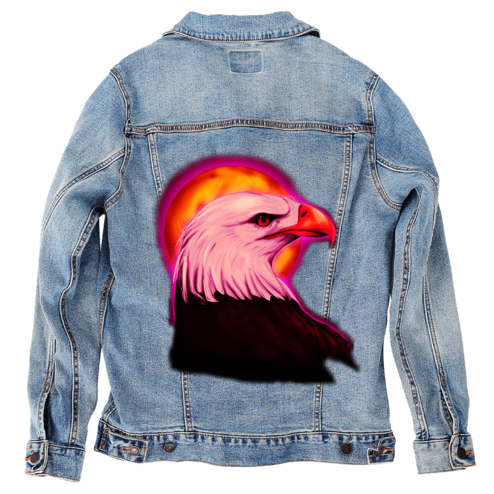 Customer Designed Custom Denim Jacket (hand-crafted) with 3 color choices of jacket: Stonewash, White, or Black. Unisex XS S M L XL 2X 3X. USA hand-crafted and USA digitally printed. Ships free within the USA & also ships Internationally.
