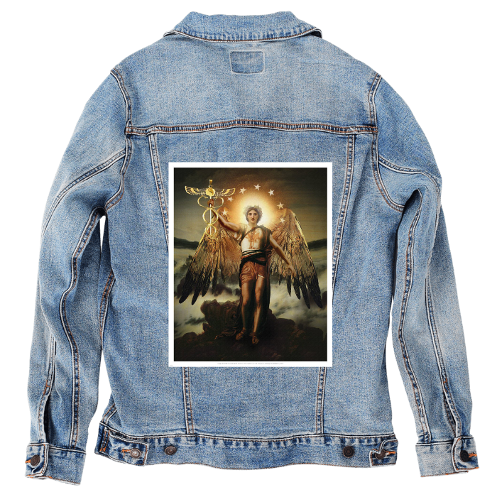 Customer Designed Custom Denim Jacket (hand-crafted) with 3 color choices of jacket: Stonewash, White, or Black. Unisex XS S M L XL 2X 3X. USA hand-crafted and USA digitally printed. Ships free within the USA & also ships Internationally.