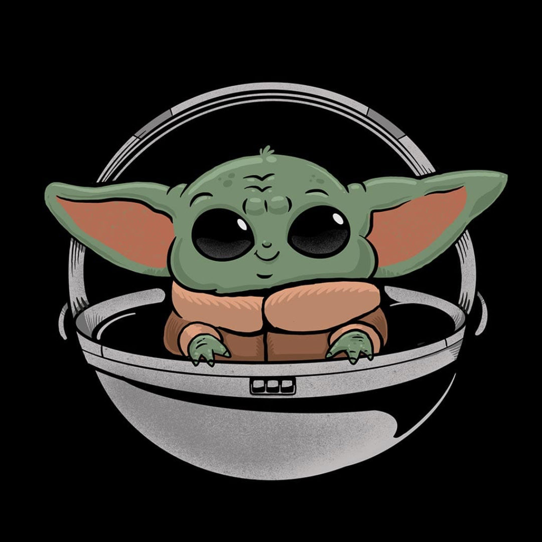 BABY YODA by PEPE RODRIGUEZ aka PPMID, digitally printed on DENIM products: throw pillows, aprons, table place mats, and hand-crafted Unisex Denim Jackets in 3 color choices