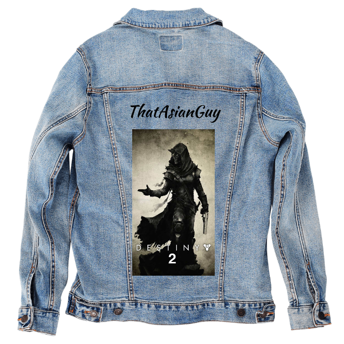 Customer Designed Custom Denim Jacket (hand-crafted) with 3 color choices of jacket: Stonewash, White, or Black. Unisex XS S M L XL 2X 3X. USA hand-crafted and USA digitally printed. Ships free within the USA & also ships Internationally.